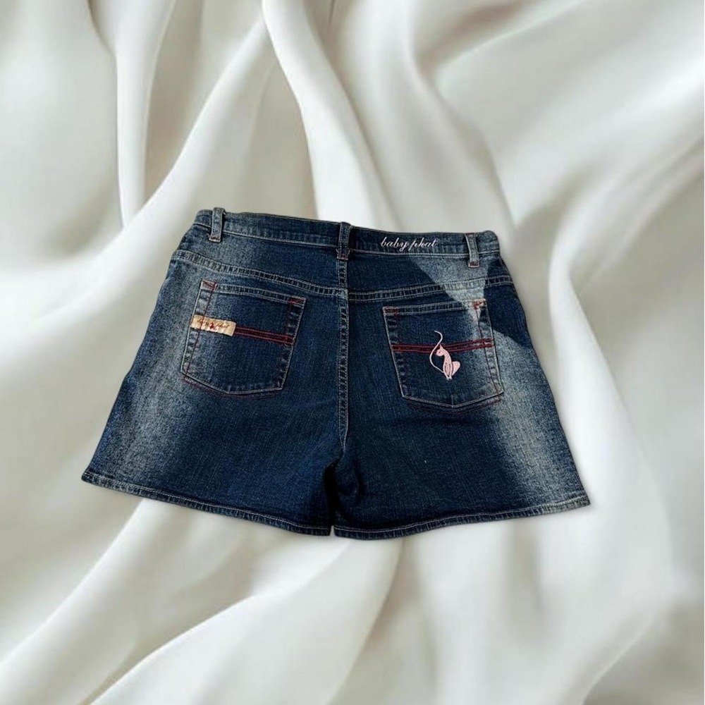 Baby Phat denim mini shorts pink stripe detail y2k mcbling fairy boho western